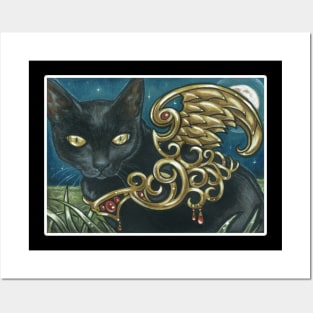 The Black Cat With Golden Wings - White Outlined Version Posters and Art